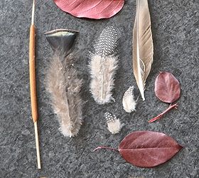 diy fall wreath with turkey feathers, crafts, seasonal holiday decor, wreaths, A variety of feathers some cattails and a few colorful leaves is all you need