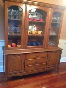 painted and wallpapered hutch, chalk paint, painted furniture