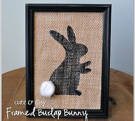 5 minutes or less five dollar store easter decor ideas under 5, easter decorations, seasonal holiday d cor, wreaths, Framed Burlap Bunny painted using a stencil and acrylic paint with an added cotton ball tail