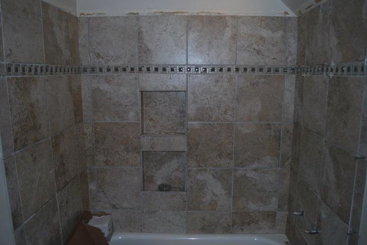 several phases involved but we have a much nicer and more functional bathroom now, bathroom ideas, doors, home improvement, We hired a guy to do the tile