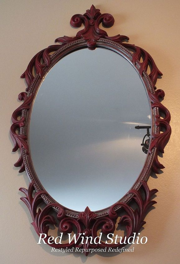 oh what a rush, painted furniture, I painted this ornate frame red and added lots of silver gilding wax to the oval part of the frame and then added dark wax which toned down the silver and also removed some of it The result is a deep aged red full of character and charm like a good wine