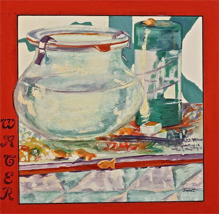 fundraiser to sell art on www dailypaintworks com for storm sandy victims, home decor, Water 10 x 10 gouache rhymes with squash from my Chinese Character Gardening Series at auction at for Storm Sandy victims