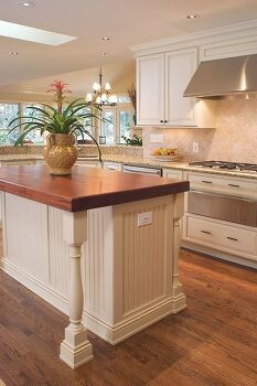 project case study kitchen renovation from 80 s to now, doors, home improvement, kitchen design, kitchen island, Island with turned legs bead board doors for accent and furniture baseboard Counter top is Saeple cherry 2013 Photography by JSPhotoFX