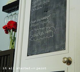 chalkboard door make your own, chalk paint, chalkboard paint, doors, home decor, painting, After Chalkboard door close up made using foam core chalkboard paint and inexpensive trim