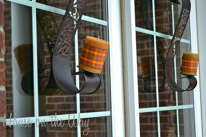fall front porch decorations, doors, outdoor living, porches, seasonal holiday decor, Since my porch is covered I brought out some home decor items like these candle holders to add additional interest