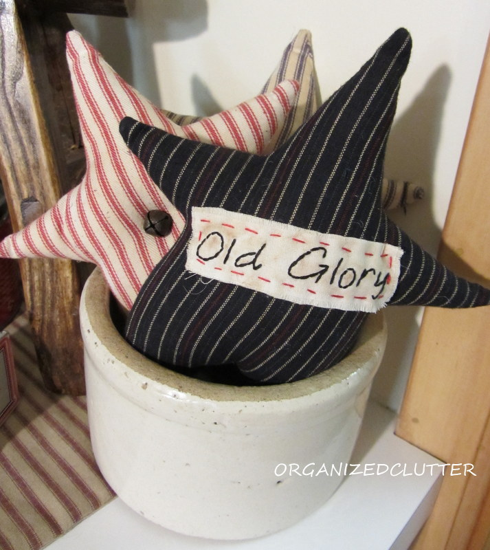 patriotic kitchen vignette, patriotic decor ideas, repurposing upcycling, seasonal holiday d cor, Craft shop fabric stars in a small crock fit in nicely