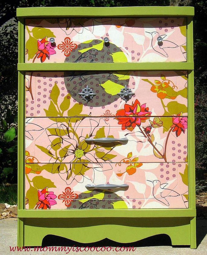 20 fabulous furniture pieces where do you get your furniture, painted furniture, Anna Maria Horner fabric decoupage on a 5 garage sale dresser