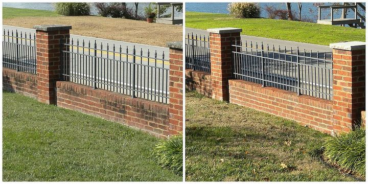 before and after power washing brick, cleaning tips, concrete masonry, curb appeal, home maintenance repairs, Front Low Wall and Capstones Before After Power Washing water only