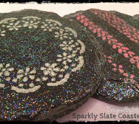sparkly slate coasters, crafts, decoupage