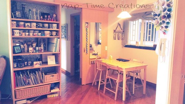 small home living, home decor, painted furniture, urban living, Our dining area with a sliding hallway door to save space