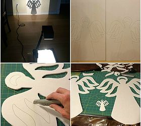 foam core and poster board marquee angel, crafts, lighting, seasonal holiday decor, Place a small die cut angel onto projector and trace larger image onto foam core Cut out shape with exacto knife