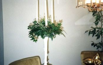 Wedding Candelabra Made From 3 Prong Cone Shape Tomato Cage.