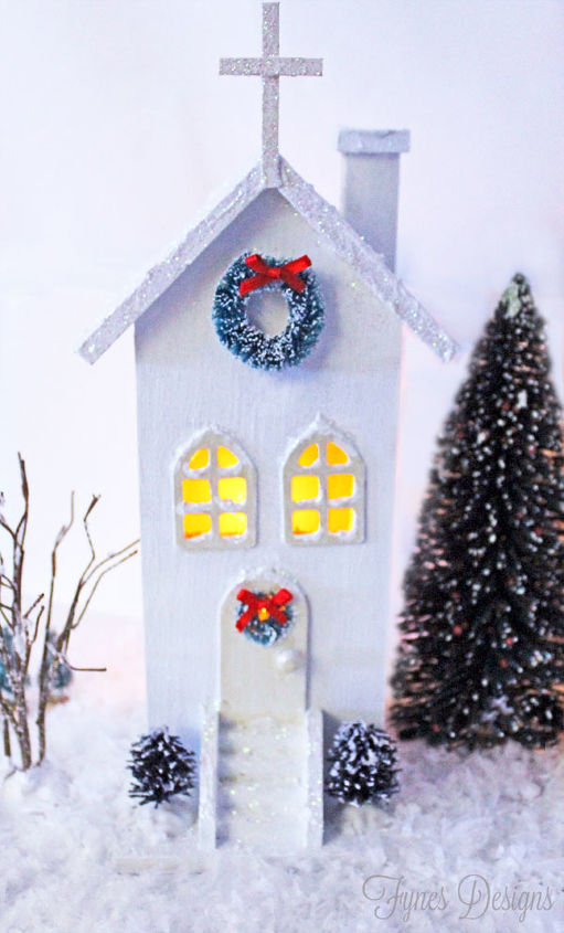 diy white christmas village, christmas decorations, crafts, seasonal holiday decor, wreaths, Winter White Church Made by adding a popsicle stick cross to a Michaels birdhouse