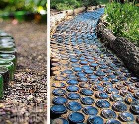 take the repurposed path less traveled, outdoor living, repurposing upcycling, Line your path or even create your path with recycled glass bottles turned upside down