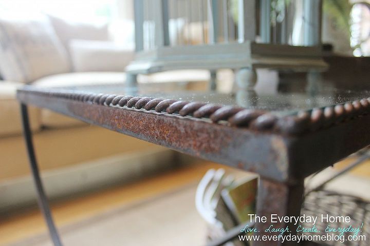 how a birdcage can change your whole room, flowers, home decor, repurposing upcycling, This is the rusty shabby table my husband doesn t like