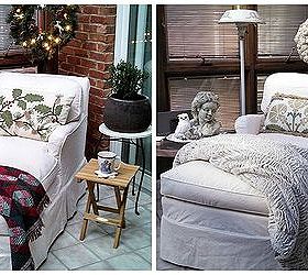 before after the holidays in the sunroom, home decor, outdoor living, B A holiday decor the chaise