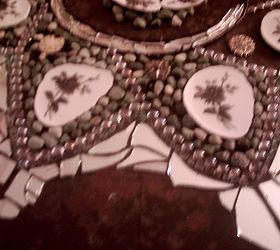 mosaic table, crafts, painted furniture, tiling, I started forming the outer star pattern with a mix of stones and mirror