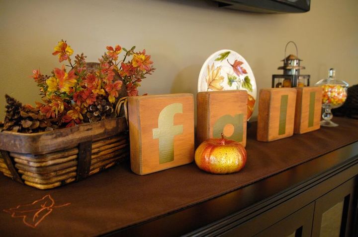 fall vignette plus how to make decorative block letters, crafts, seasonal holiday decor, Finally I slapped on some vinyl adhesive letters printed out on my electronic cutting machine