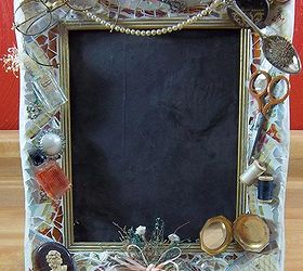 more of my mosaics, painted furniture, tiling, This is a Victorian Woman theme picture frame I bought all the objects in a box lid at an auction and decided to incorporate them into a mosaiced frame