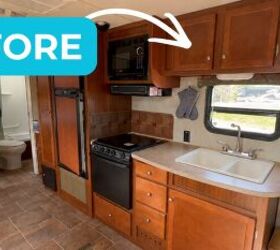 Easy RV Cabinet Makeover With Paint and Peel-and-Stick Tile 