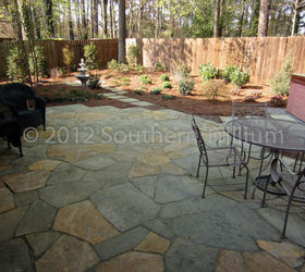 a few photos of a recent installation no more grass but a nice stone patio hot, concrete masonry, landscape, outdoor living, perennial, pool designs, spas, A look at the mostly complete installation No more grass in the backyard