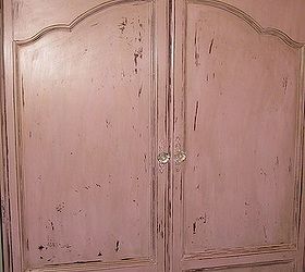 computer armoire re do, flooring, painted furniture, soft pink with antique gold bronze glaze