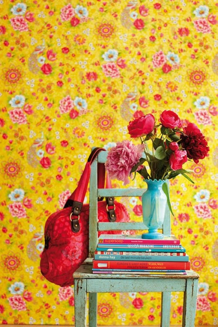 home decor floral accents done the right way, home decor, shabby chic, I adore the use of a the bright bright wallpaper in conjunction with the shabby chic chair Love the color scheme Love love love