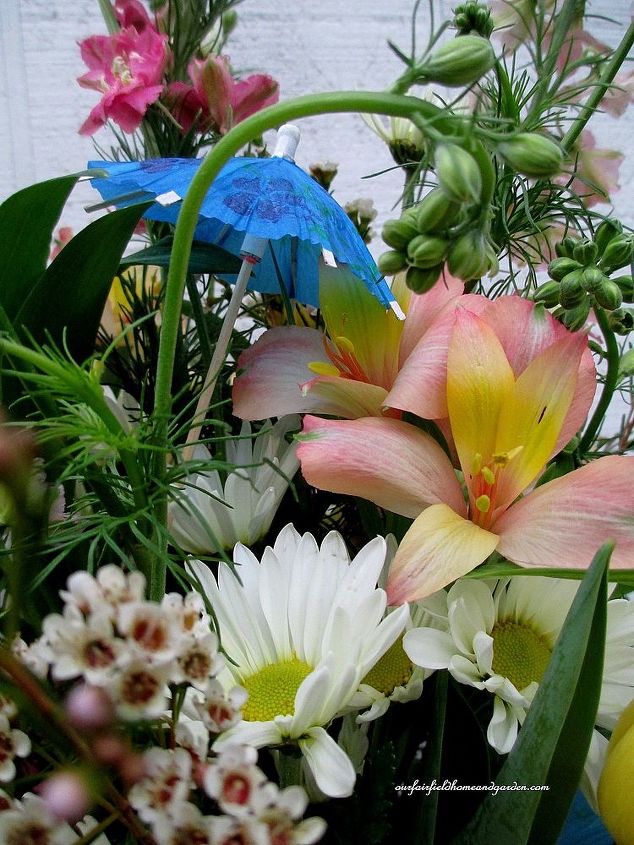 diy april showers gathering vase bouquet, flowers, gardening, home decor, tiny paper umbrellas for April Showers