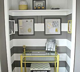 creating an office in a closet, closet, craft rooms, home decor, home office, Painted wall stripes for an interesting background