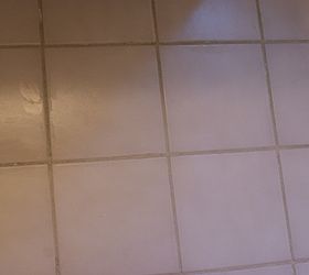 removing dried on grout and refreshing grout lines, cleaning tips, home maintenance repairs, tiling, A close up after the Oxiclean treatment reveals that the grout was pretty dirty