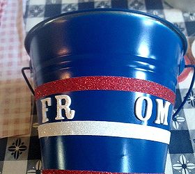 diy patriotic picnic bucket for dressing up your table storage, crafts, patriotic decor ideas, seasonal holiday decor, I then used the foam letters to spell out Freedom starting from both ends and working my way in