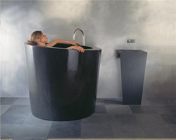 cozy amp warm tub trends, bathroom ideas, home decor, Black Granite Soaking Tub Maybe for the space challenged bathroom