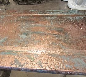 old pine to copper, painted furniture, Using Modern Masters Copper Metal Effects paint in copper Oxidizing into a green patina