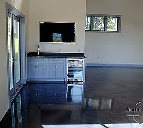 designer metallic epoxy garage floor, flooring, garages, painting, The sink drink fridge and entertainment