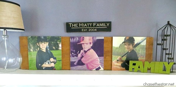 diy photo gift, crafts, Took a childhood pic of my husbands and paired it with pics of my kids at around the same age to make a unique DIY Photo Gift