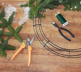 make your own pine wreaths, crafts, seasonal holiday decor, Cut your branches down so that they are all about the same size 8 10 inches and wire the scraps onto a wire wreath form Make sure they are all going in the same direction