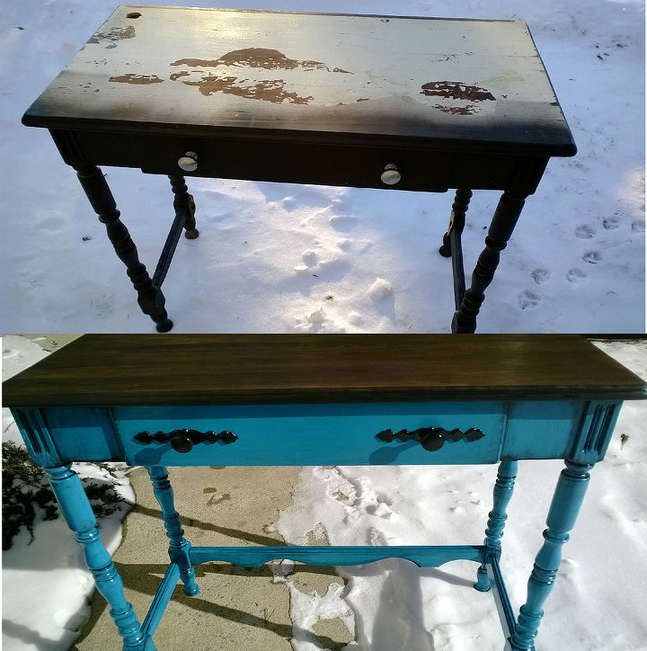 road rescue side table, painted furniture, Love turquoise and this is my first try with the color