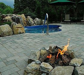 a hot tub with room for 19, outdoor living, patio, pool designs, spas, Spool with a paver patio moss rock waterfall and a gas fire pit Built on Long Island by See more creative photos at