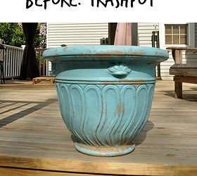 flowerpot repurposed as a side table, outdoor furniture, outdoor living, painted furniture, repurposing upcycling