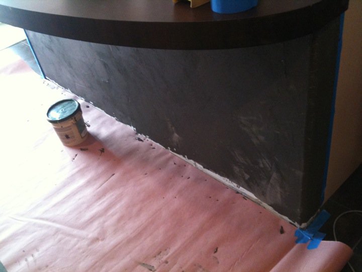 this is the back of our kitchen island wall which faces our family room after, home decor, kitchen design, kitchen island, First of 3 layers of Venetian Plaster applied before starting design It dries lighter
