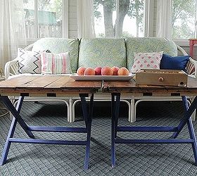 diy sunroom makeover, home decor, painted furniture, DIY X leg coffee table