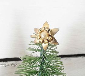 vintage style mini christmas trees, christmas decorations, repurposing upcycling, seasonal holiday decor, I made tree topper stars from punched paper and some of my grandmother s vintage costume jewelry