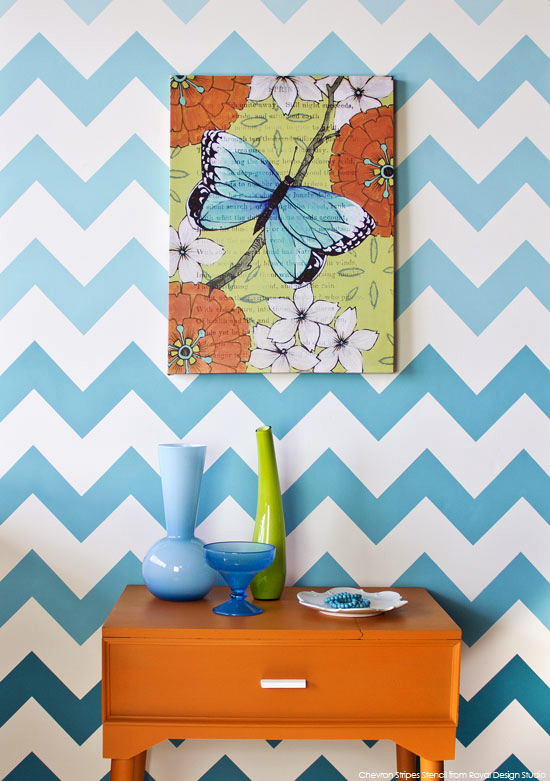 how to stencil chevron stripes with ombr pattern, diy, home decor, how to, paint colors, painting, wall decor, Our Large Modern Chevron Stencil is the perfect pattern for an allover wall ombr effect