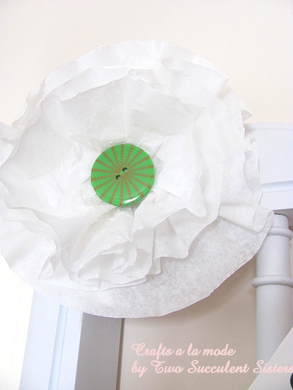 repurposed old bed headboard, cleaning tips, crafts, painted furniture, repurposing upcycling, I made a coffee filter flower to decorate one corner of the bed