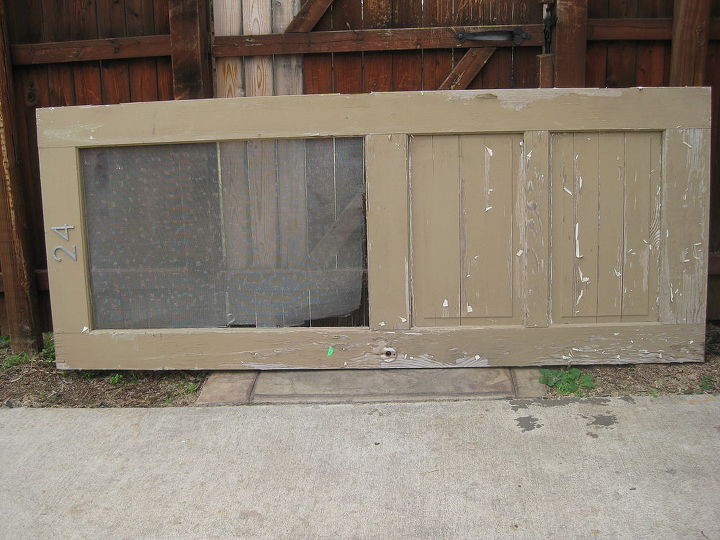 old screen door transformed into a twin size headboard, repurposing upcycling, Very old wooden screen door purchased from a tear down project in north Texas