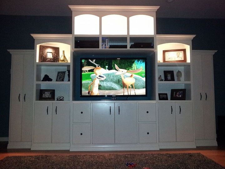 new entertainment center, painted furniture, woodworking projects, Lights aren t quite that bright