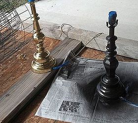 i couldn t stand those shiny dated brass lamps any longer, cleaning tips, Until I looked at this picture I never realized they were different 15 years with them and never noticed 2 3 light coats of Bronze spray paint I would suggest either removing the cord or taping and putting it in a baggie