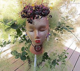 styrofoam garden pot stake, crafts, gardening, repurposing upcycling, This lovely young lady is ready to add a touch of beauty to any garden