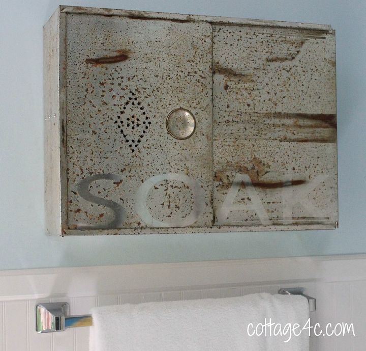diy rust vintage bread drawer turned bathroom cabinet, kitchen cabinets, repurposing upcycling, Cabinet in bathroom