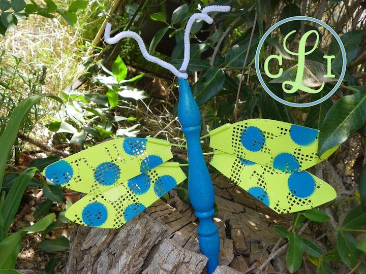tutorial for winged bug for the garden, crafts, gardening, repurposing upcycling, By cutting a flyswatter and painting a cute little pattern these are the perfect wings